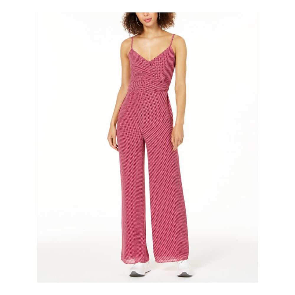 MICHAEL MICHAEL KORS Womens Pink Spaghetti Strap V Neck Wide Leg Jumpsuit XXS - Picture 1 of 4
